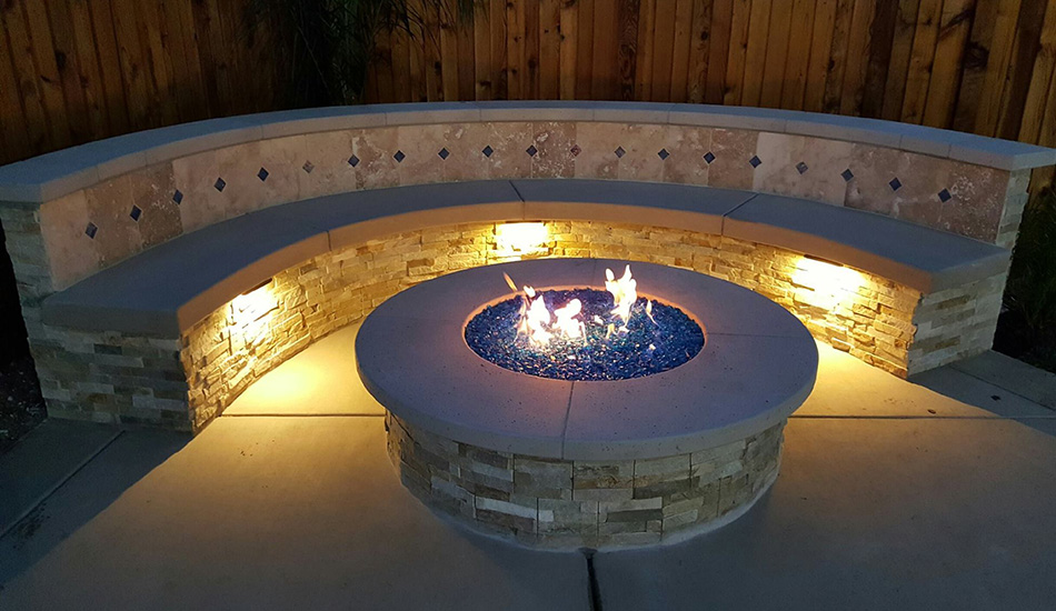 firepit and seating at night